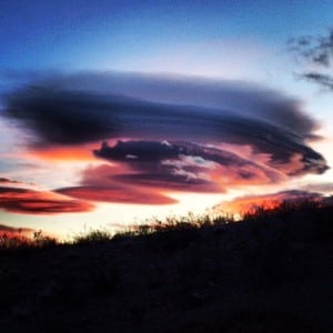 Lenticular clouds over the desert High winds warm weather