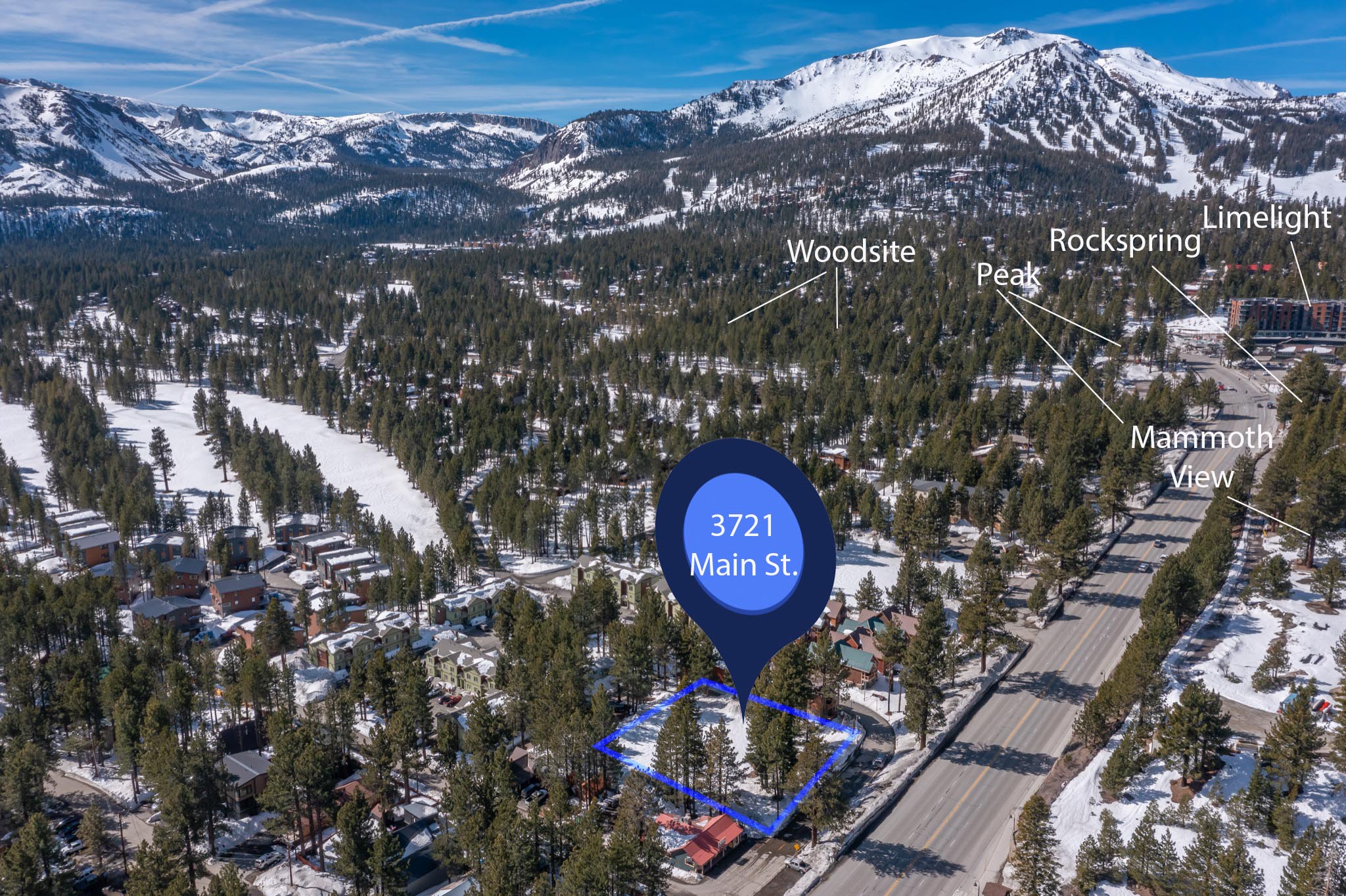 Prime Development Opportunity: 3721 Main Street, Mammoth Lakes 4 3721 Main Aerial Highlighted Copy